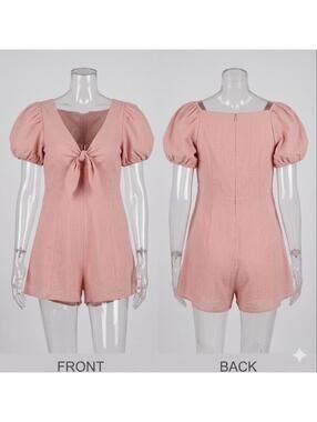 🌸 Express Blush Pink Tie Front Puff Sleeve Romper XL 10-13 🌸